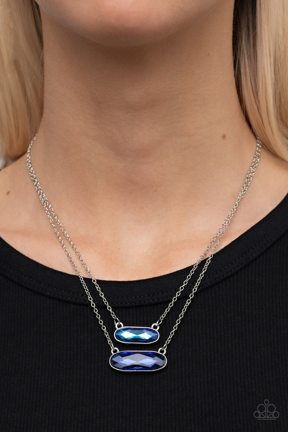 Double Bubble Burst - Blue UV Gem Double Stacked Paparazzi Necklace & matching earrings