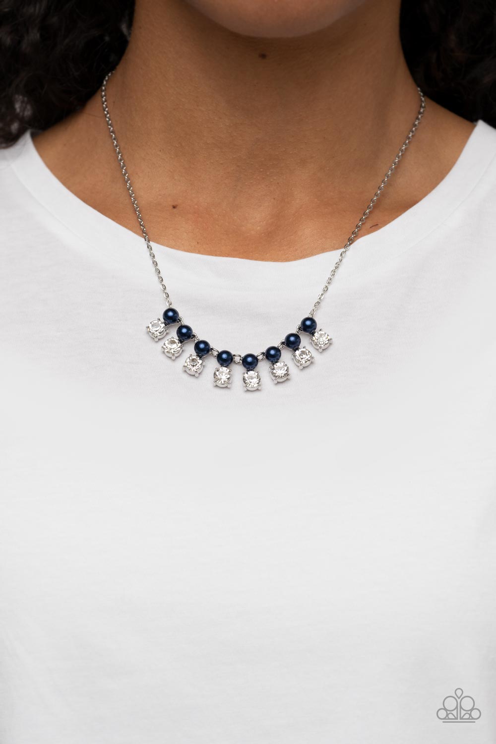 Dashingly Duchess - Blue Pearl & White Rhinestone Paparazzi Necklace & matching earrings