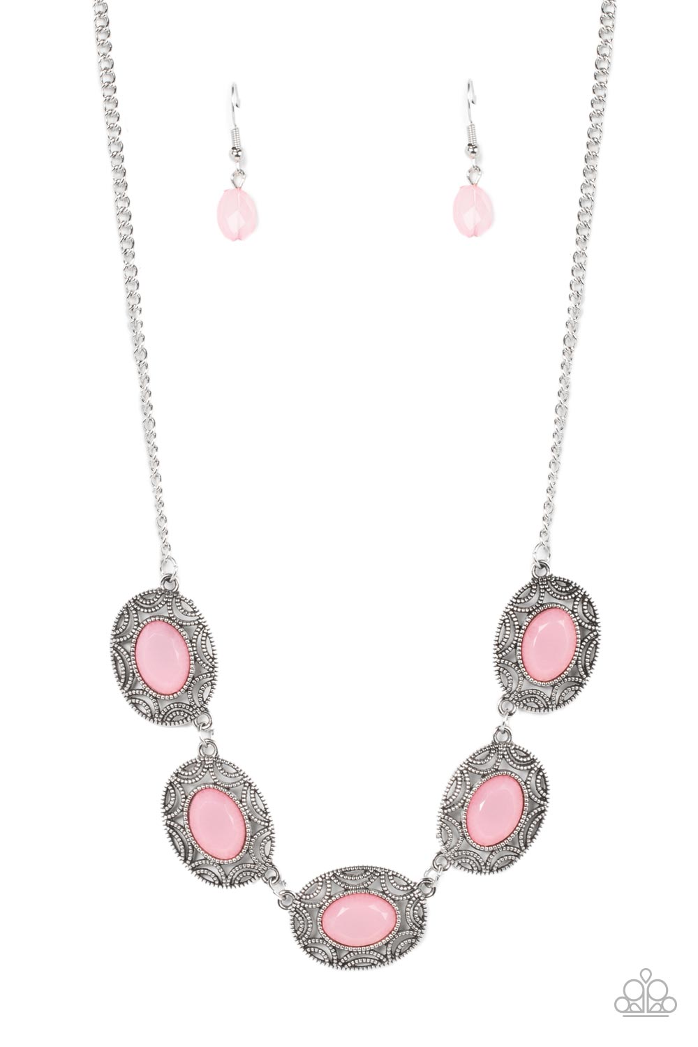 Sunshiny Shimmer - Pink Beads & Sunburst Pattern Frames Paparazzi Necklace & matching earrings