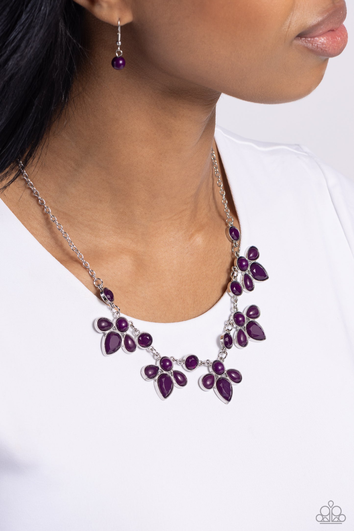 FROND-Runner Fashion - Purple Beaded Leafy Frame Paparazzi Necklace & matching earrings