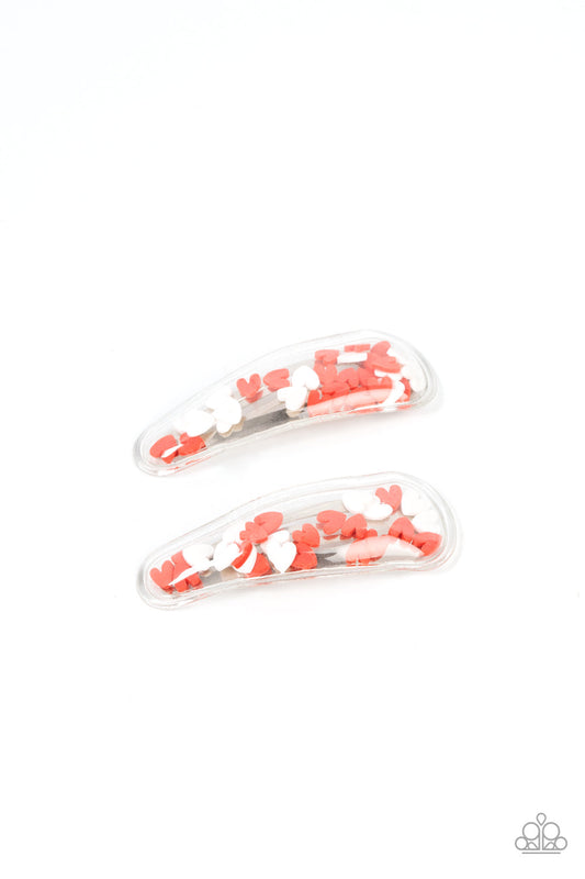 What a Sweetheart - Red & White Heart Confetti Paparazzi Hair Clips