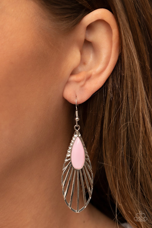 WING-A-Ding-Ding - Pink Opaque Teardrop Beaded Butterfly Wing Paparazzi Earrings