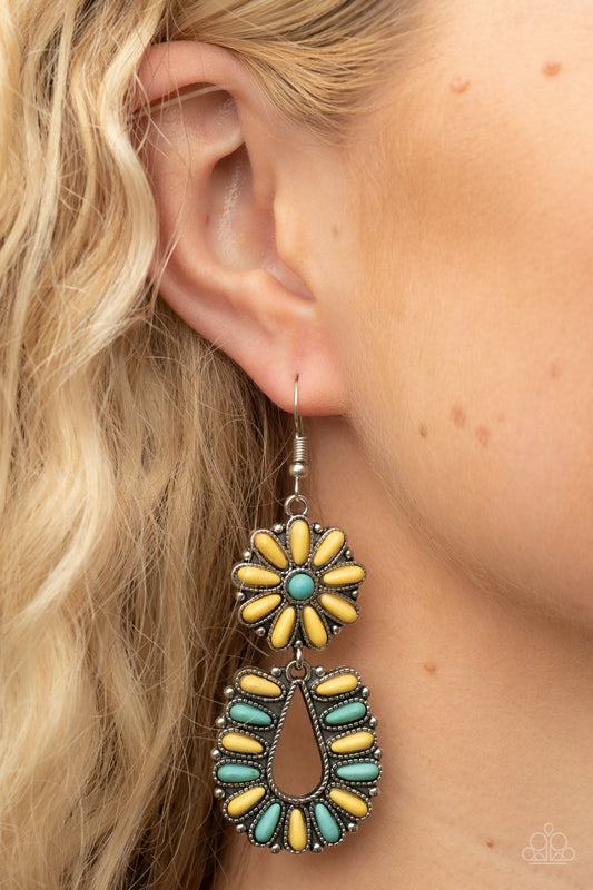 Badlands Eden - Yellow & Turquoise Stone Southwestern Inspired Paparazzi Earrings