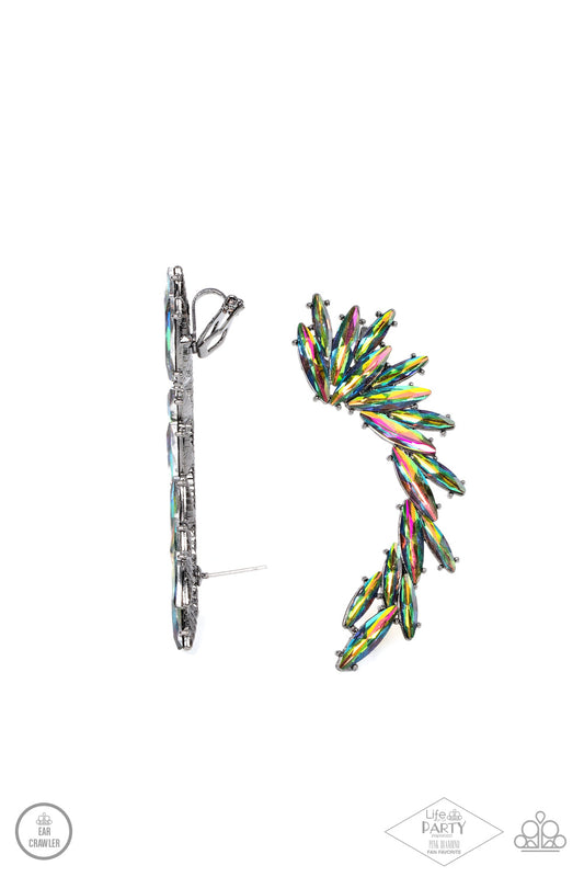 Because ICE Said So - Multi Marquise Cut Oil Spill Rhinestone Ear Crawler Paparazzi Earrings