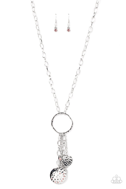 Trinket Twinkle - Pink Rhinestones/Hammered Discs/Silver Chain Pendant Paparazzi Necklace & matching earrings