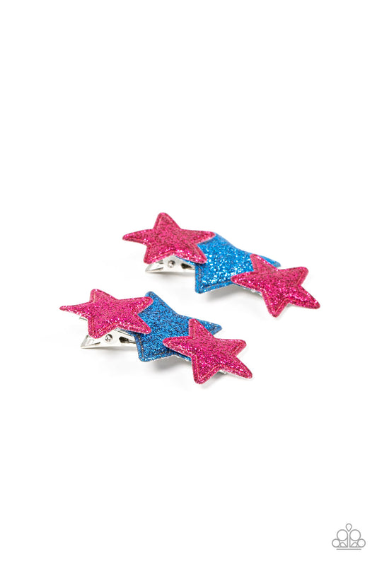 Starry Seamstress - Multi Pink & Blue Glitter Stars Paparazzi Hair Clips