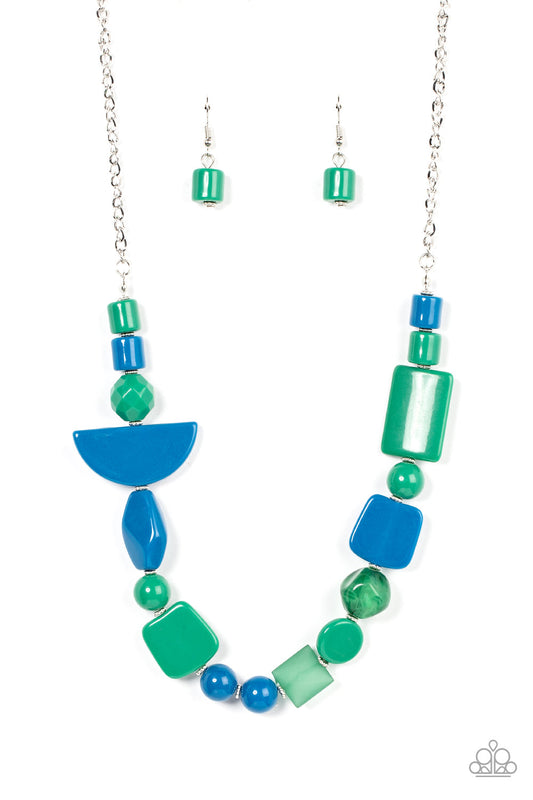 Tranquil Trendsetter - Green & Blue Mismatched Acrylic/Faux Rock Beaded Paparazzi Necklace & matching earrings