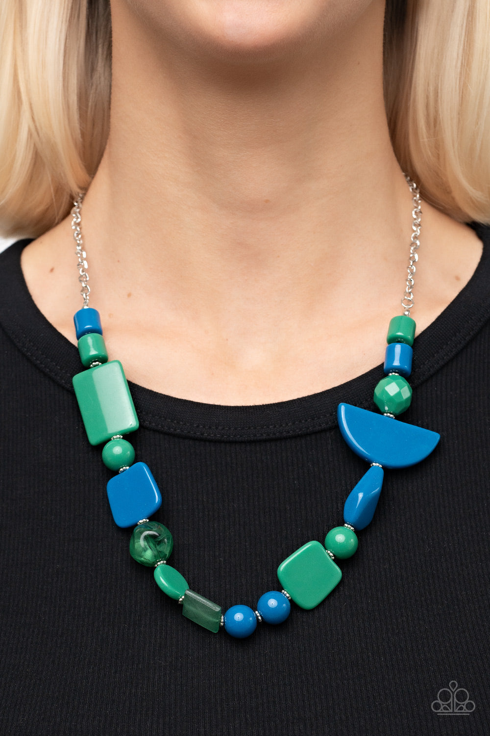 Tranquil Trendsetter - Green & Blue Mismatched Acrylic/Faux Rock Beaded Paparazzi Necklace & matching earrings