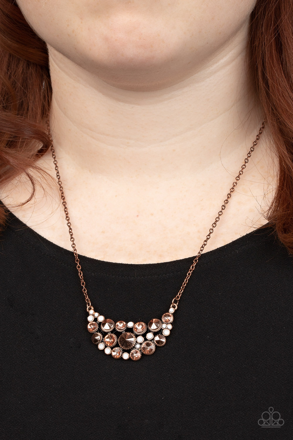 Effervescently Divine - Copper, Arum, & Opal Rhinestone Half Moon Pendant Paparazzi Necklace & matching earrings