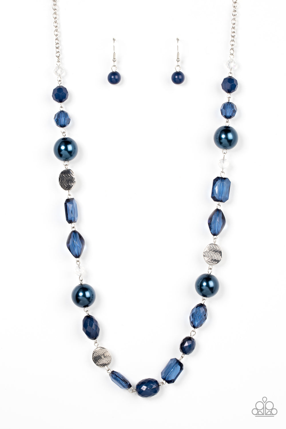 Timelessly Tailored - Blue Pearls, Rhodonite Crystal-Like Beads, Silver Disc Paparazzi Necklace & matching earrings