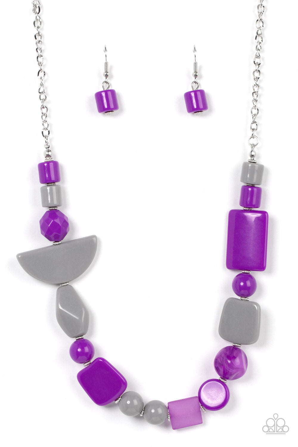 Tranquil Trendsetter - Purple & Gray Mismatched Beaded Paparazzi Necklace & matching earrings