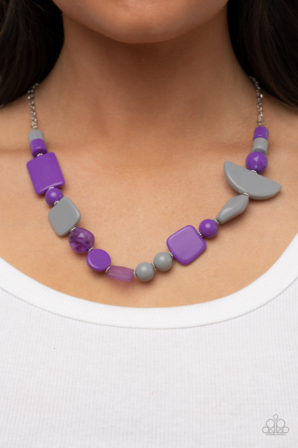 Tranquil Trendsetter - Purple & Gray Mismatched Beaded Paparazzi Necklace & matching earrings