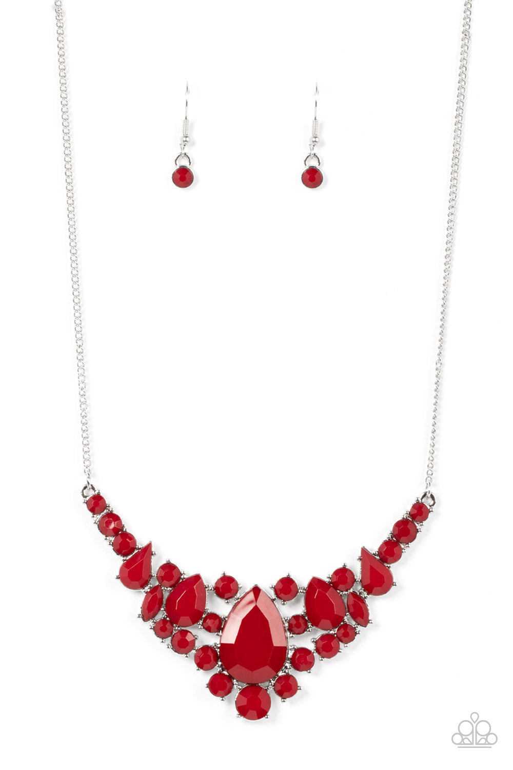 Bali Ballroom - Red Round, Teardrop, Marquise Style Beaded Paparazzi Necklace & matching earrings