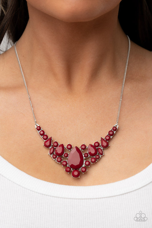 Bali Ballroom - Red Round, Teardrop, Marquise Style Beaded Paparazzi Necklace & matching earrings