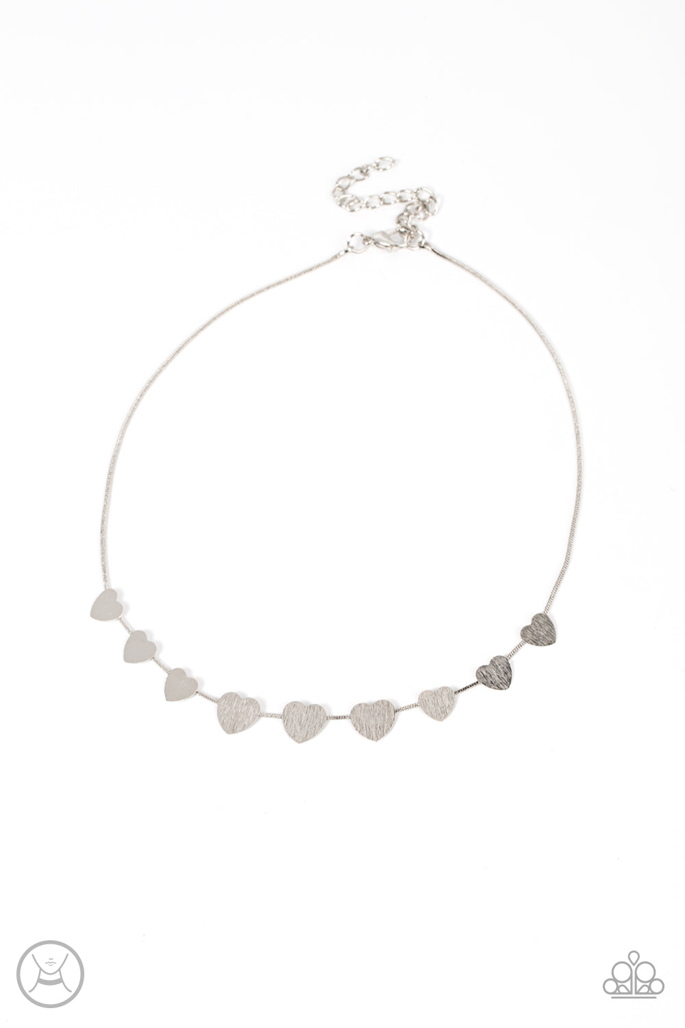 Dainty Desire - Silver Dainty Flat Heart Paparazzi CHOKER Necklace & matching earrings