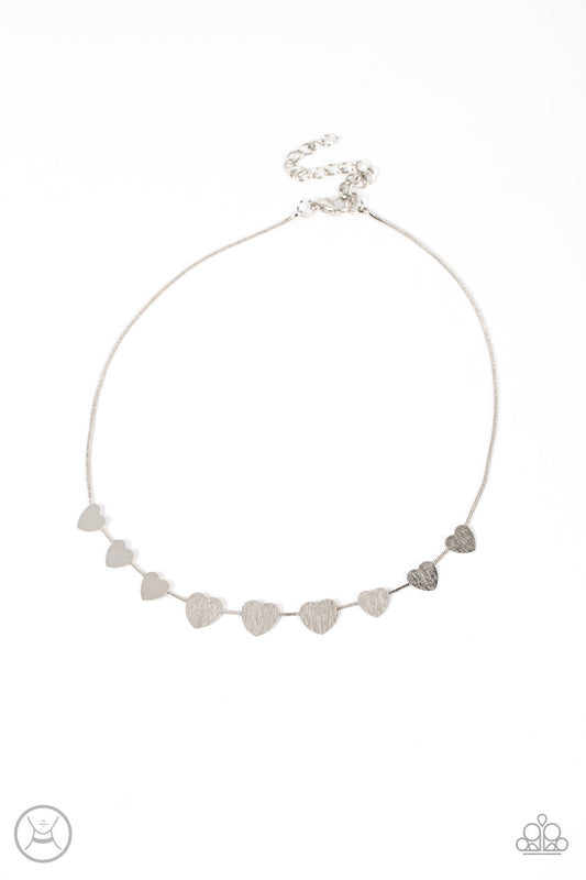 Dainty Desire - Silver Dainty Flat Heart Paparazzi CHOKER Necklace & matching earrings