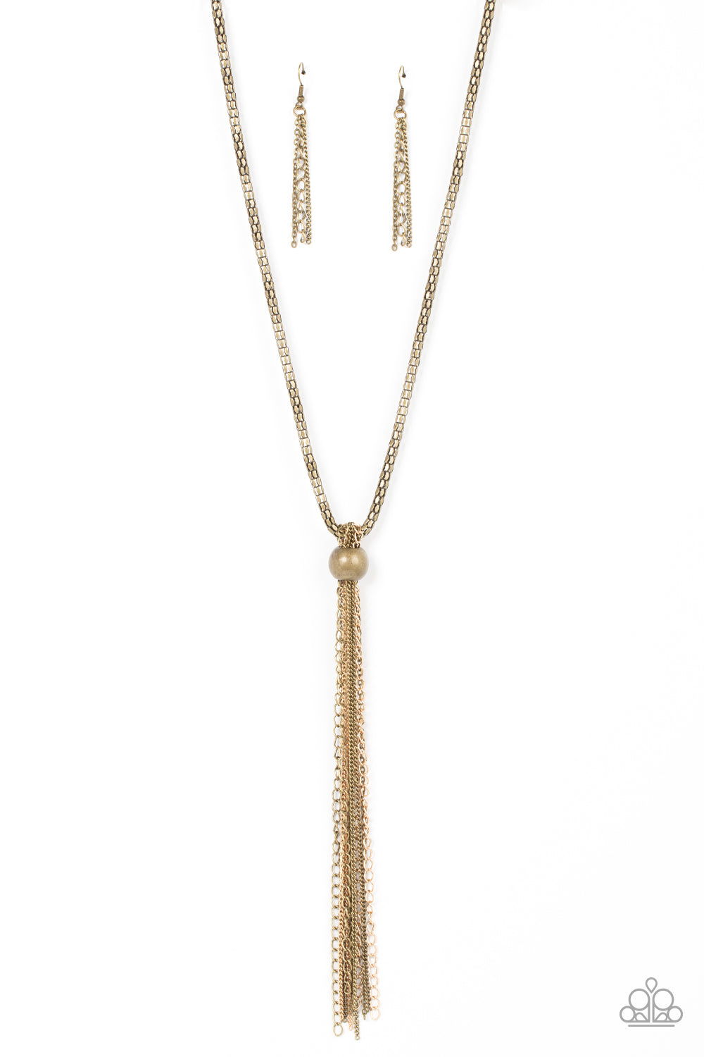 Metallic MESH-Up - Brass & Gold Chain Tassel Paparazzi Necklace & matching earrings