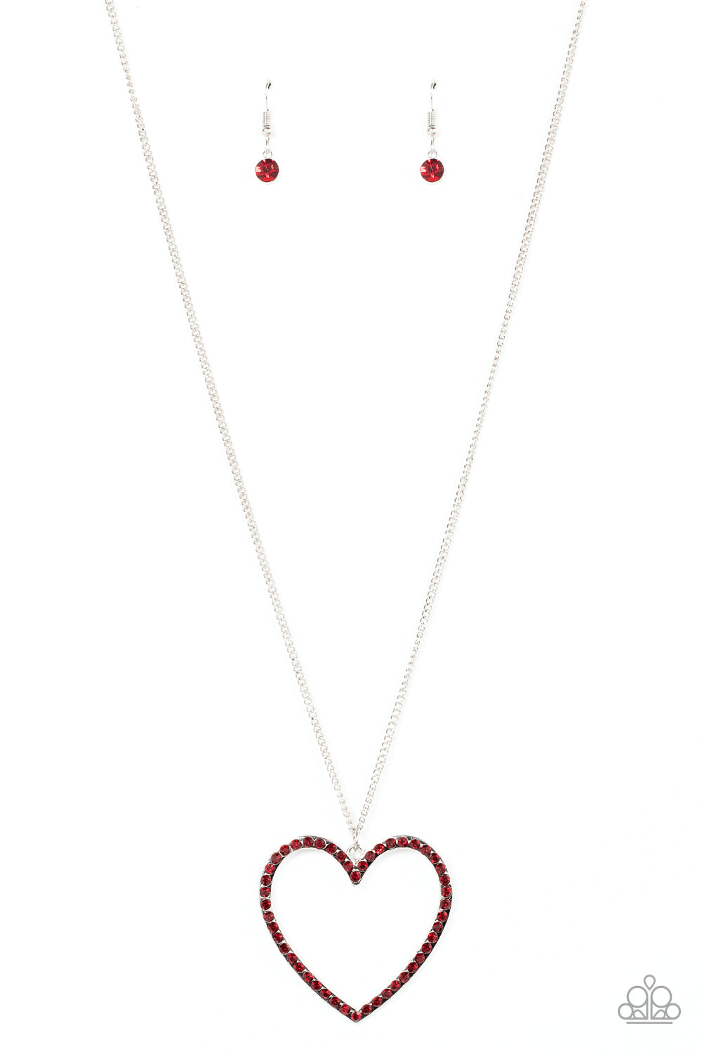 Va-Va-VALENTINE - Red Rhinestone Encrusted Heart Pendant Paparazzi Necklace & matching earrings
