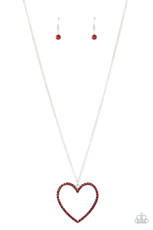 Va-Va-VALENTINE - Red Rhinestone Encrusted Heart Pendant Paparazzi Necklace & matching earrings