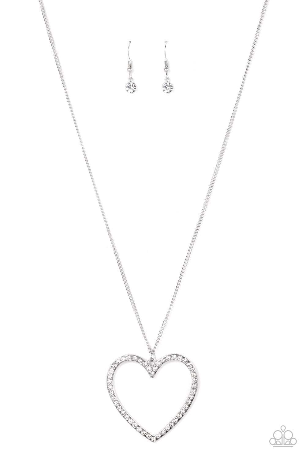 Va-Va-VALENTINE - White Rhinestone Encrusted Heart Pendant Paparazzi Necklace & matching earrings