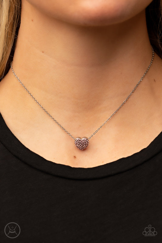 Twitterpated Twinkle - Pink Rhinestone Encrusted Heart Paparazzi Choker Necklace & matching earrings