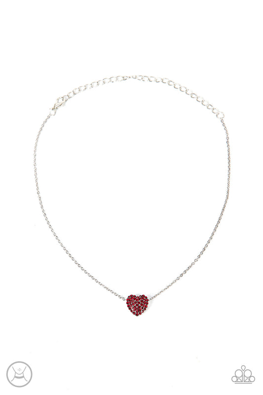 Twitterpated Twinkle - Red Rhinestone Encrusted Heart Paparazzi Choker Necklace & matching earrings