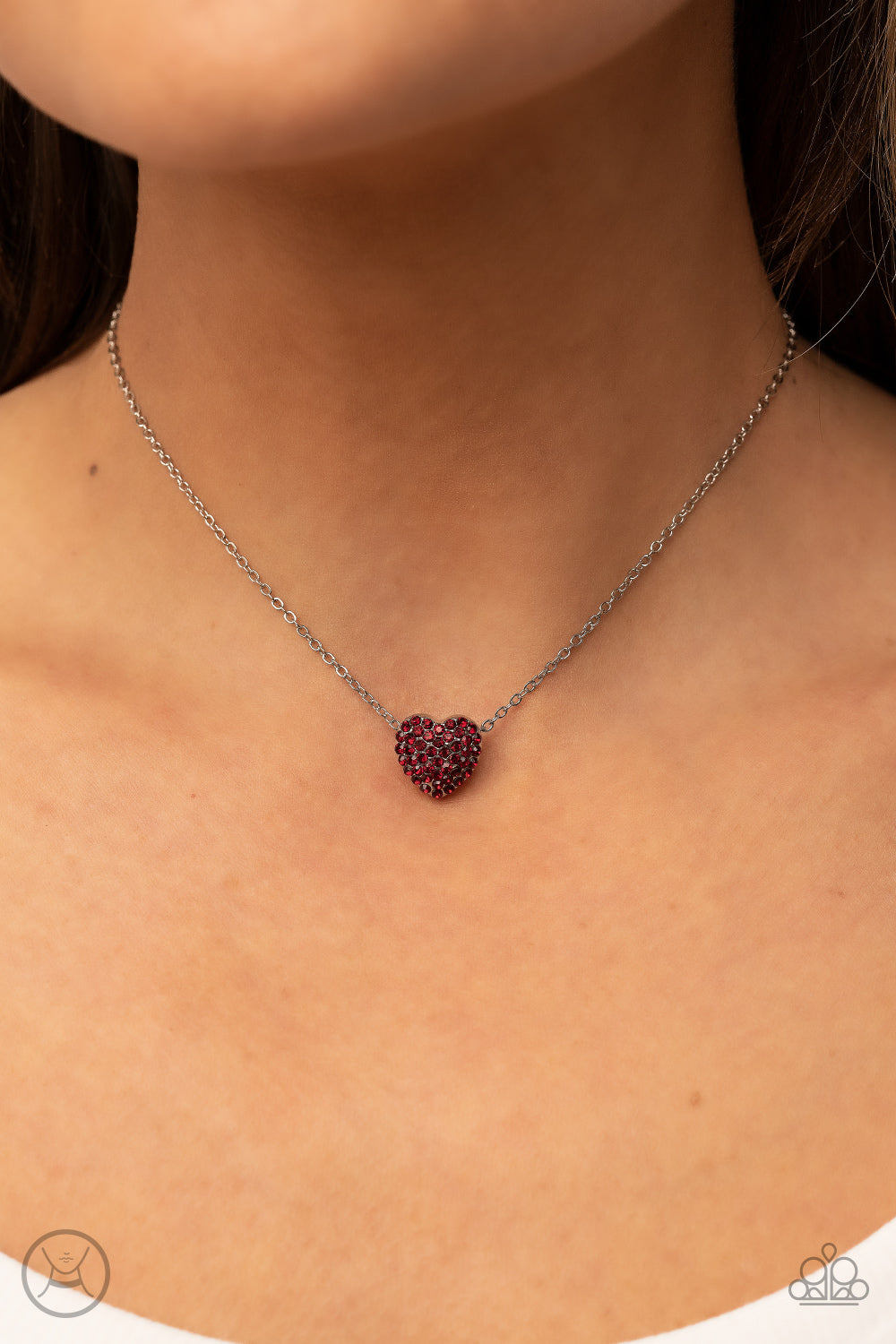 Twitterpated Twinkle - Red Rhinestone Encrusted Heart Paparazzi Choker Necklace & matching earrings