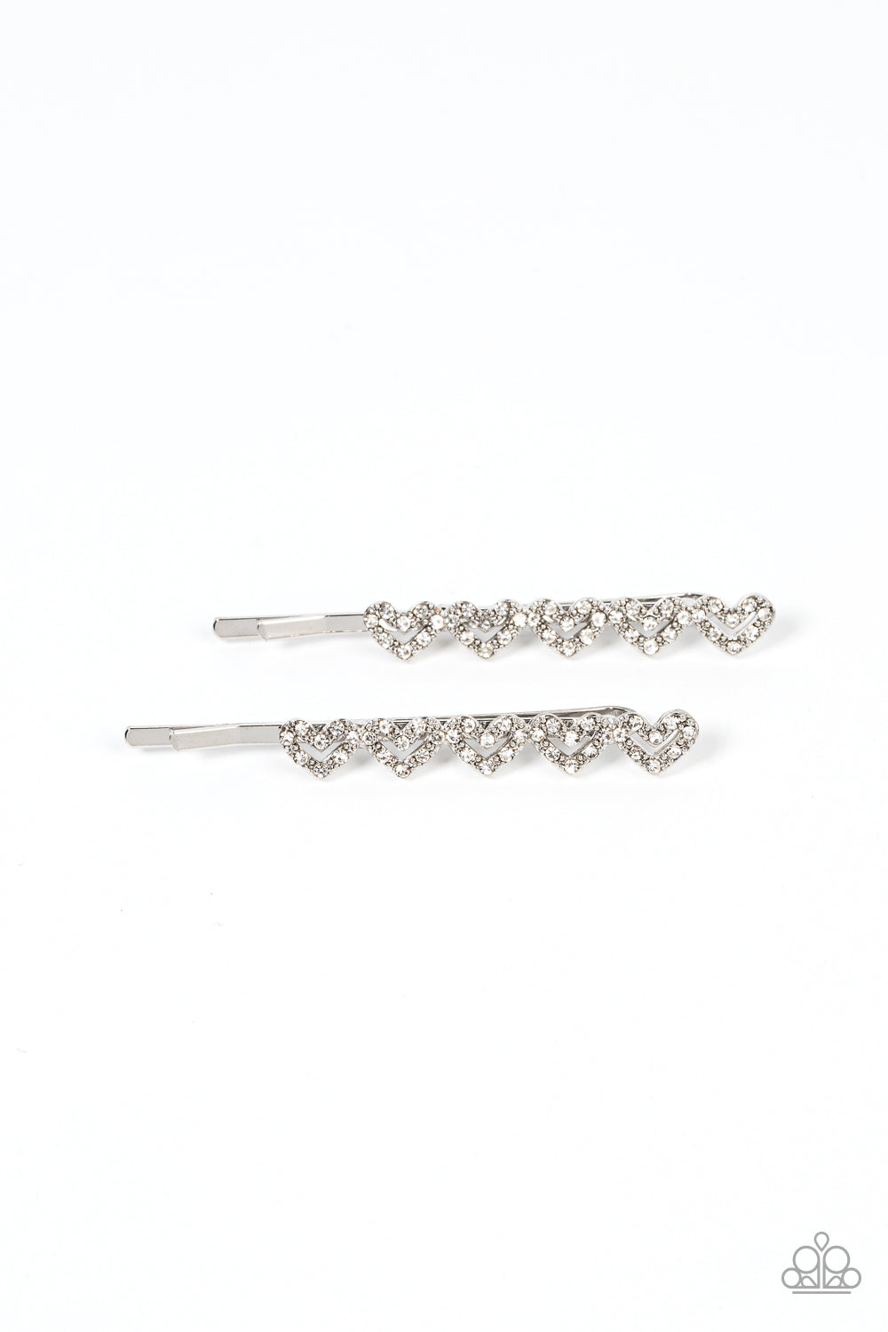 Thinking of You - White Rhinestone Dainty Hearts Paparazzi Hair Pins