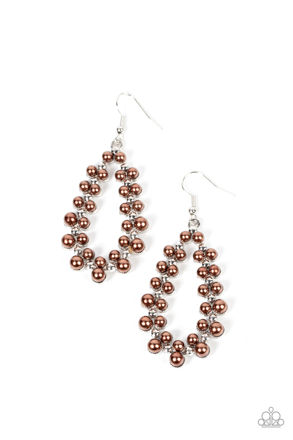 Absolutely Ageless - Brown Pearl Clusters/Silver Teardrop Frame Paparazzi Earrings