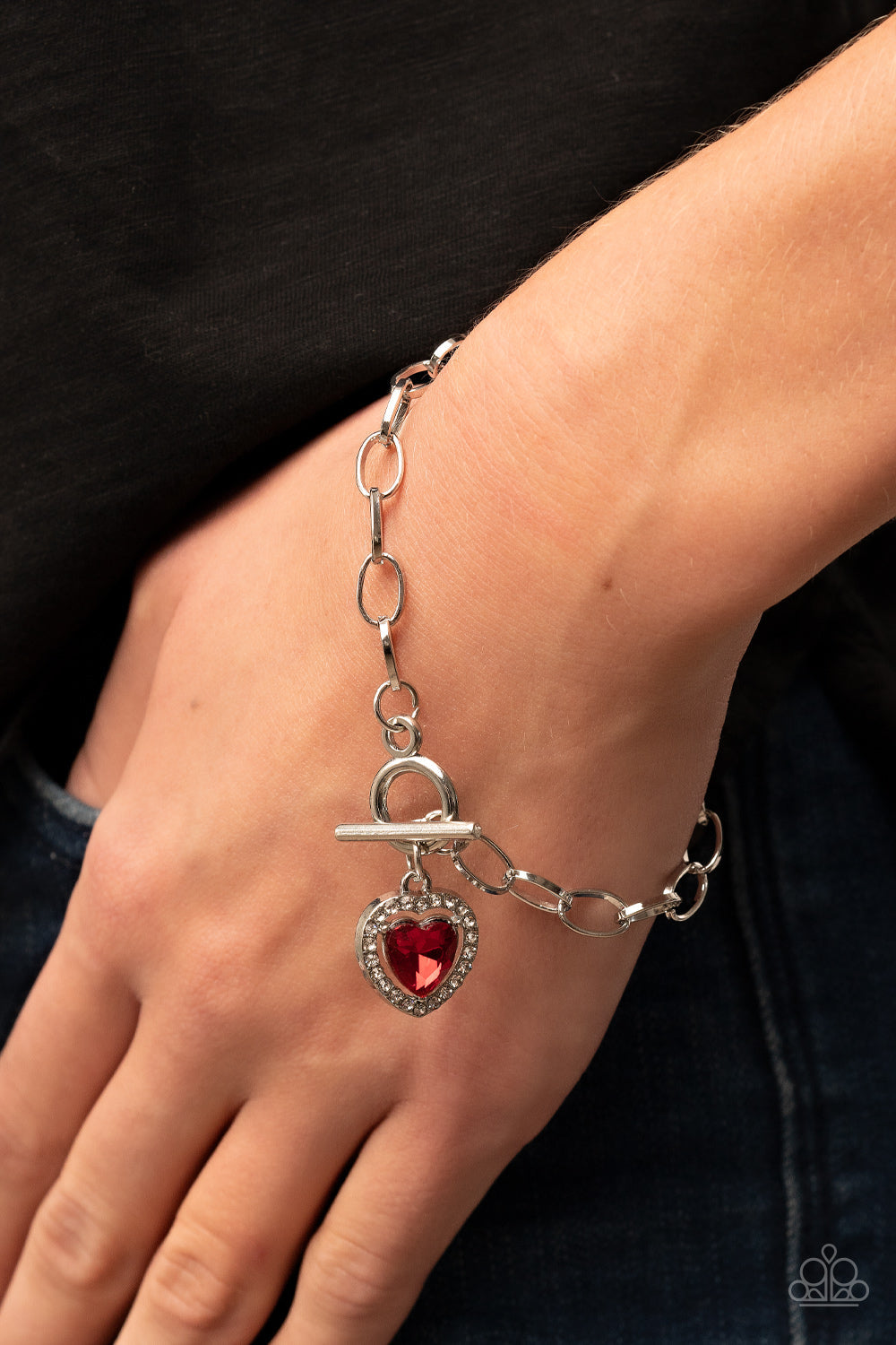 Till DAZZLE Do Us Part - Red Heart Gem Paparazzi Toggle Bracelet