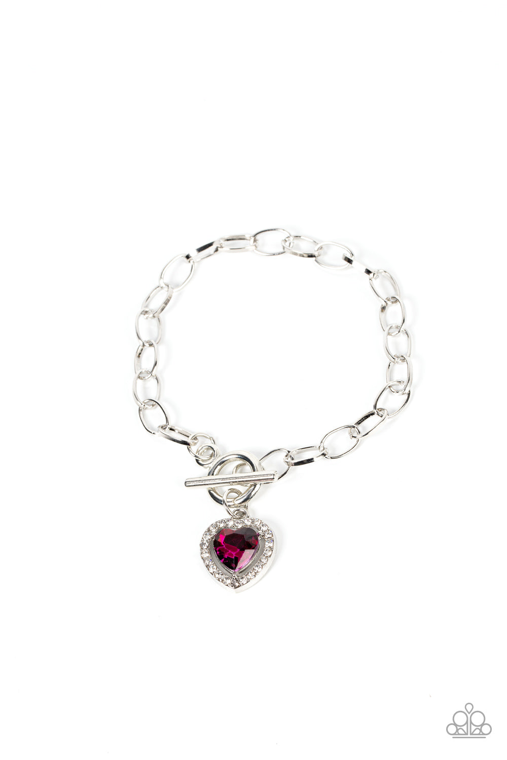 Till DAZZLE Do Us Part - Pink Heart Gem & White Rhinestone Pendant Paparazzi Toggle Bracelet