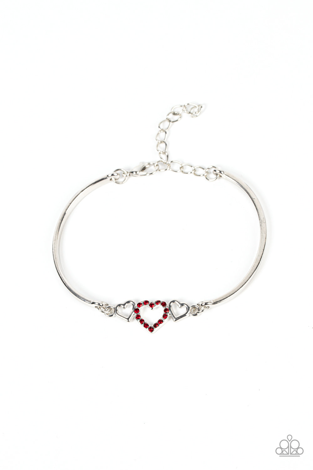 Cupids Confessions - Red & Silver Heart Paparazzi Adjustable Bracelet