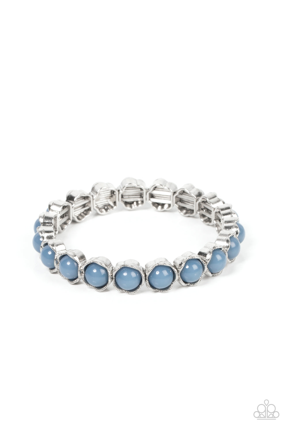 Lets be Buds - Blue Beads & Sliver Petal Paparazzi Stretch Bracelet