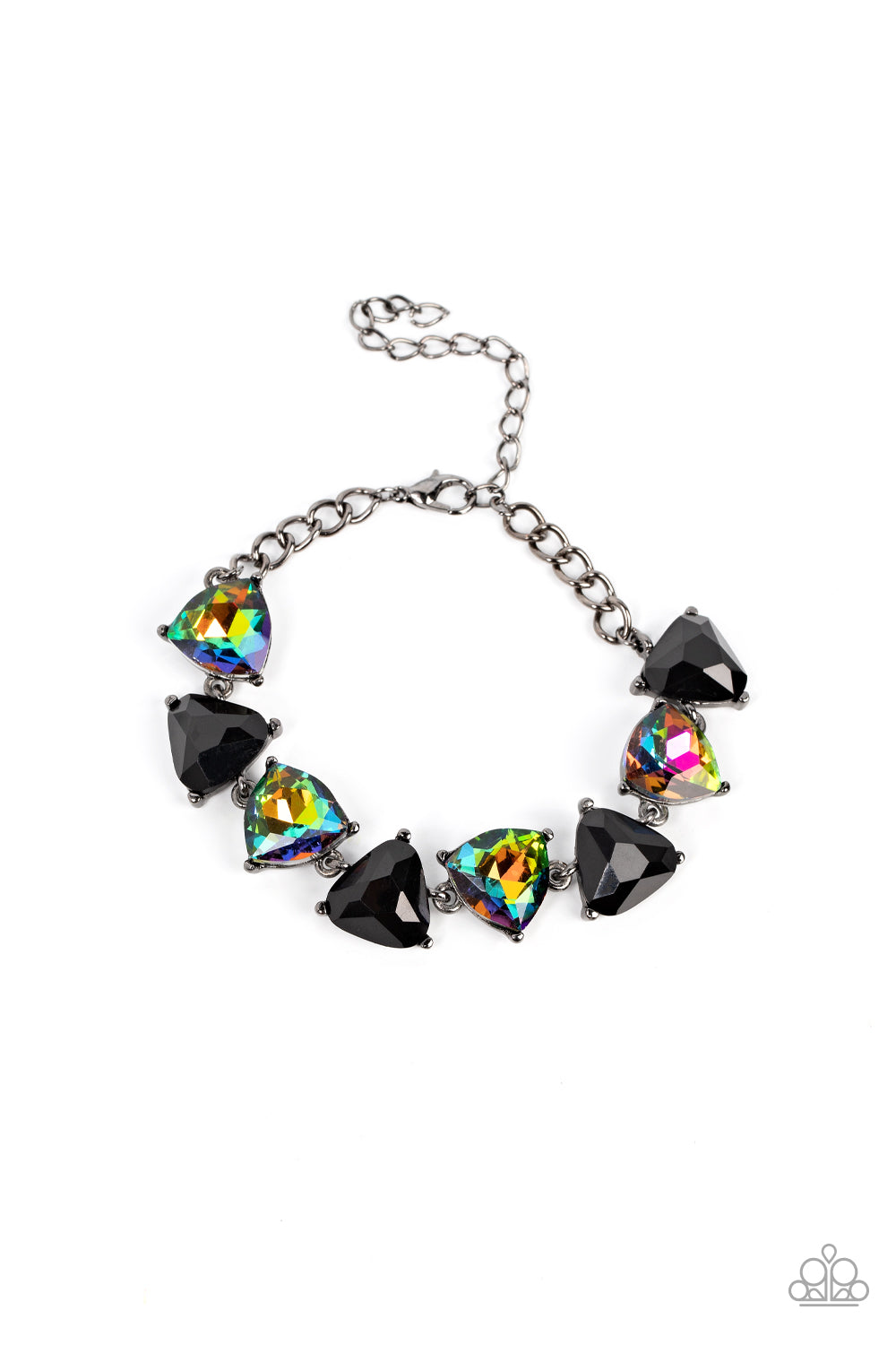 Pumped up Prisms - Multi Oil Spill & Black Triangular Gem Paparazzi Adjustable Bracelet