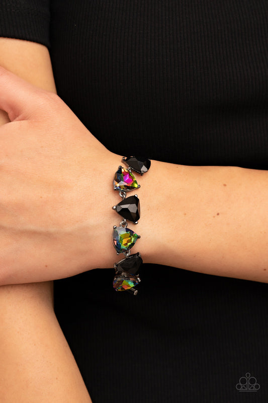 Pumped up Prisms - Multi Oil Spill & Black Triangular Gem Paparazzi Adjustable Bracelet