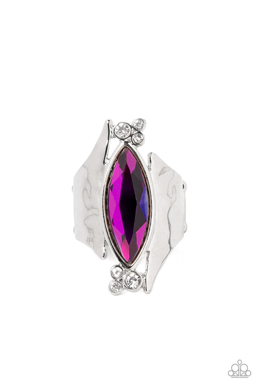 Planetary Paradise - Pink Oversized Marquise Cut Iridescent Gem Paparazzi Ring