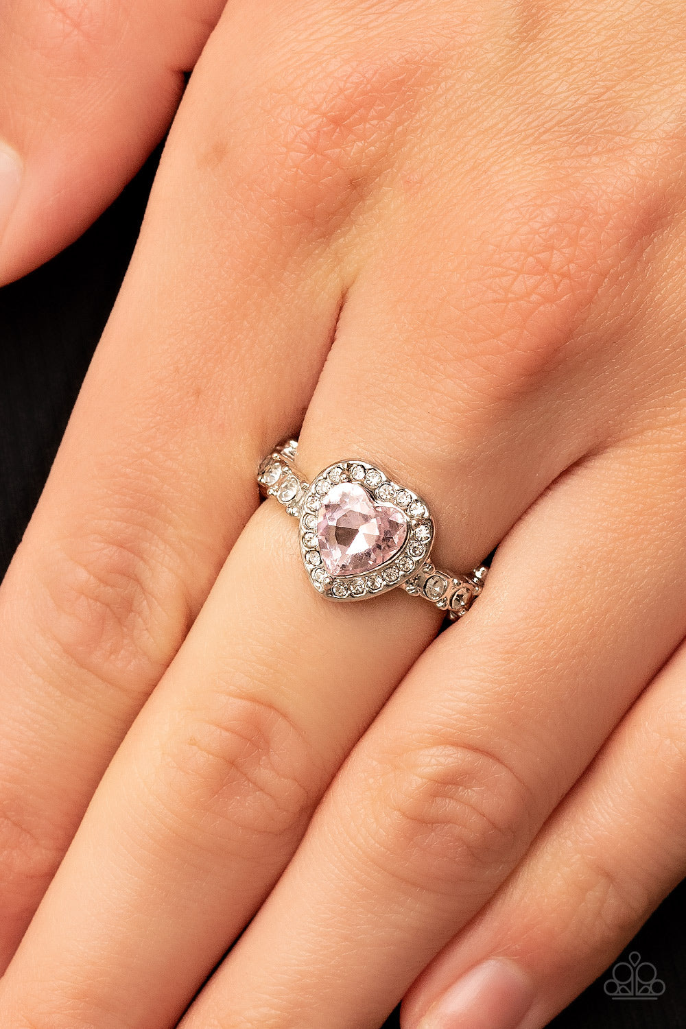 Romantic Reputation - Pink Heart Shamed Gem & White Rhinestone Paparazzi Ring
