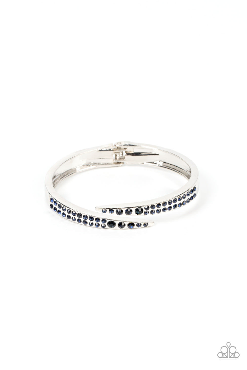 Sideswiping Shimmer - Blue Rhinestones & Silver Bar Paparazzi Hinge Bracelet