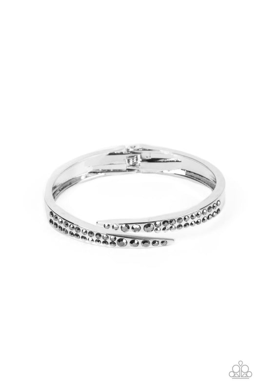 Sideswiping Shimmer - Silver Double Bar & Hematite Rhinestone Paparazzi Hinge Bracelet
