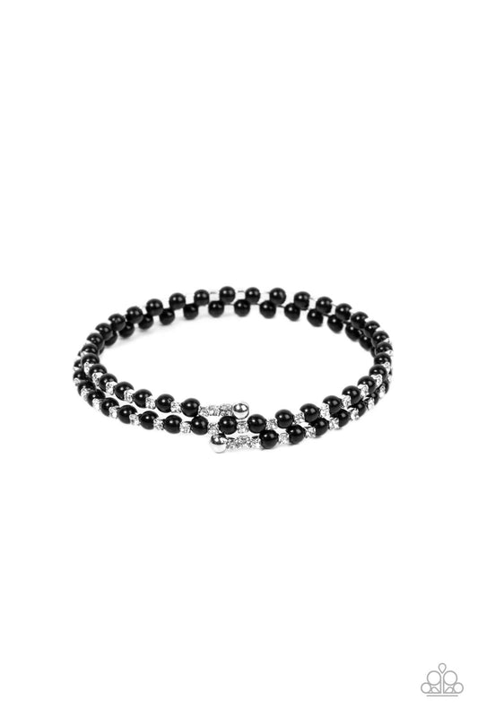 Regal Wraparound - Black Dainty Beads & White Rhinestone Paparazzi Coil Bracelet