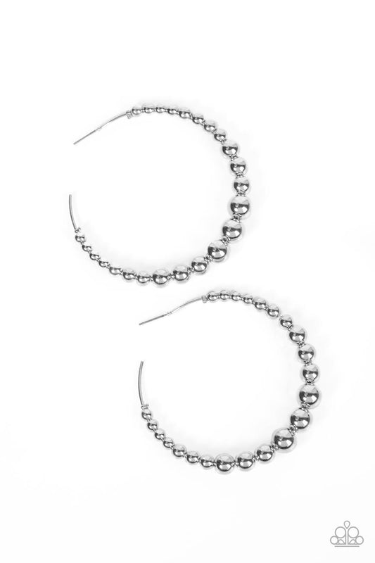 Show Off Your Curves - Silver Shiny Beaded Paparazzi Hoop Post Earrings