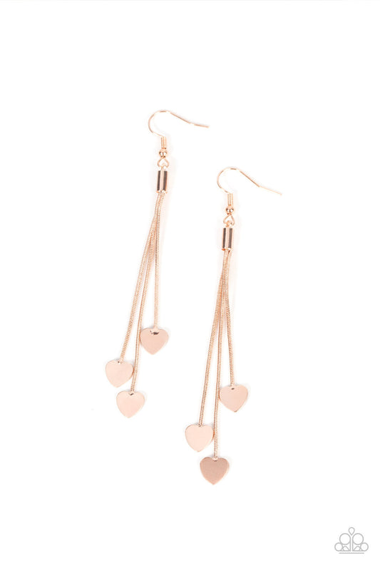 Higher Love - Rose Gold Heart Charm & Rose Gold Snake Chain Tassel Paparazzi Earrings
