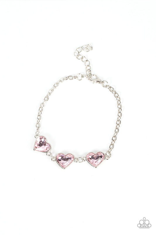 Little Heartbreaker - Pink Heart Shaped Gem Paparazzi Adjustable Bracelet