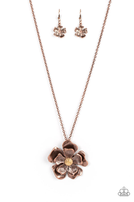 Homegrown Glamour - Copper Flower & Gold Beaded Center Pendant Paparazzi Necklace & matching earrings