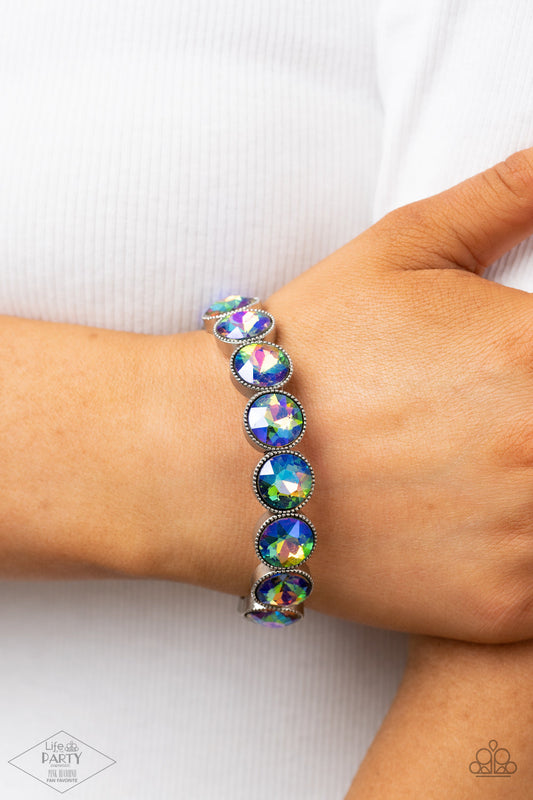 Number One Knockout - Multi Oil-Spill Iridescent Gem Paparazzi Stretch Bracelet