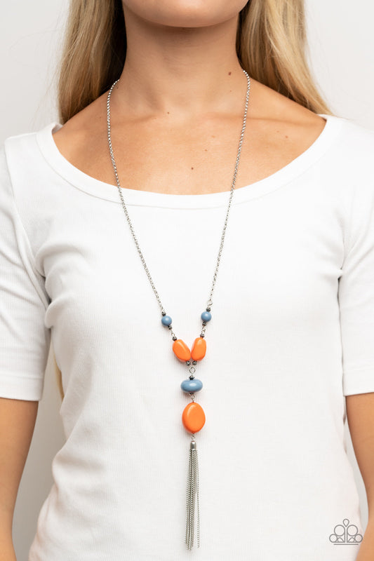 Heavenly Harmony - Multi Blue & Orange Asymmetrical Beads/Silver Chain Pendant Paparazzi Necklace & matching earrings