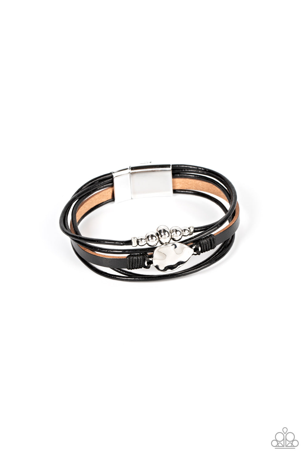 Tahoe Tourist - Black Leather & Silver Accent Paparazzi Magnetic Bracelet