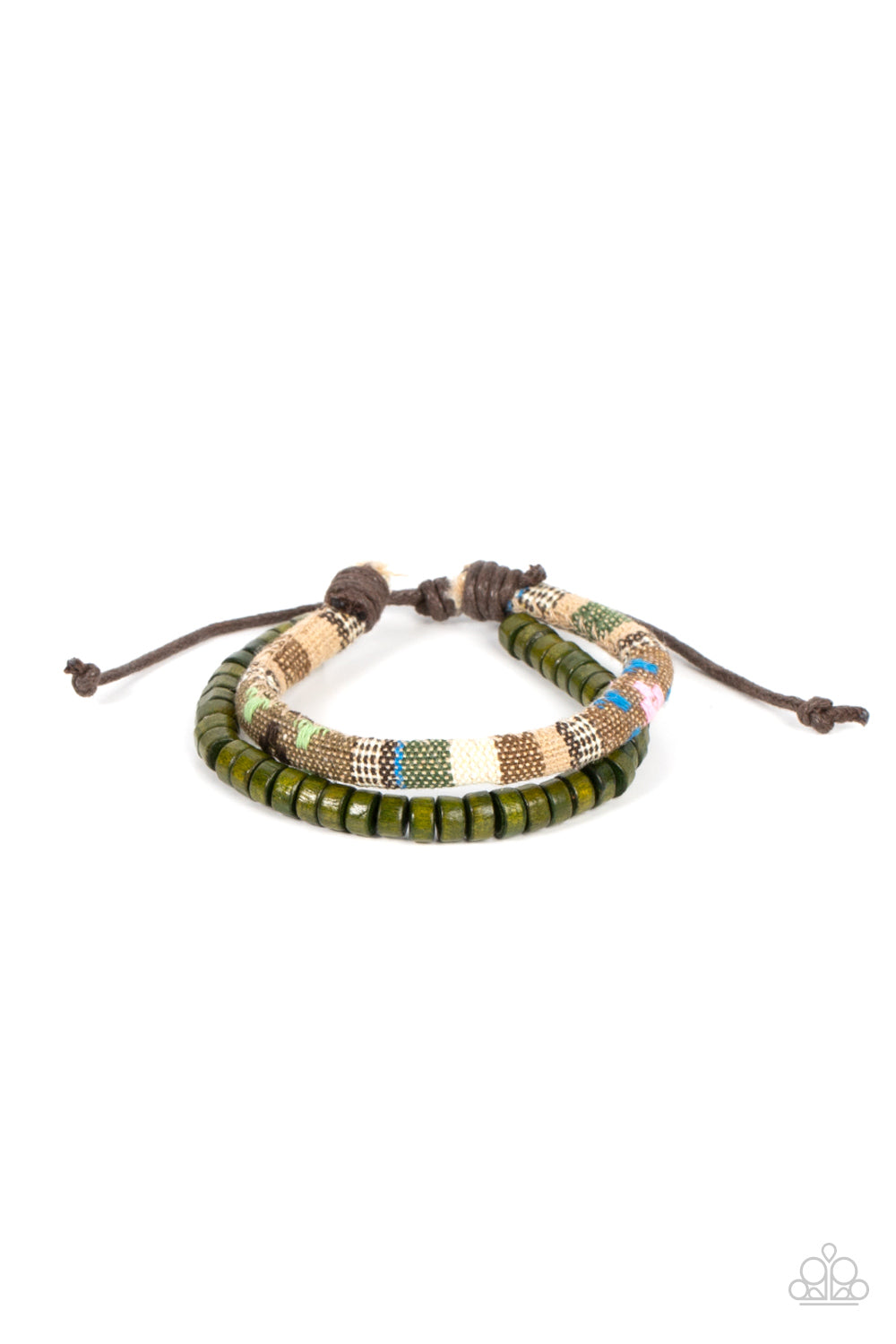 Pack your Poncho - Green Wooden Beads & Colorful Textile Banded Cord Paparazzi urban Bracelet