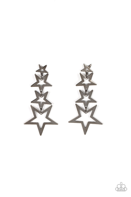 Superstar Crescendo - Gunmetal Star Frame Tassel Paparazzi Earrings