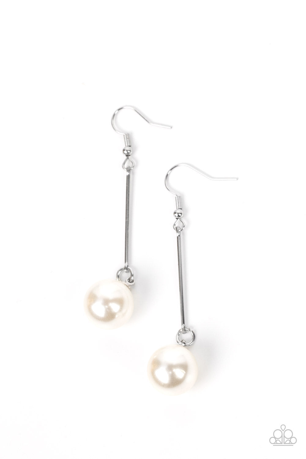 Pearl Redux - White Oversized Pearl & Sleek Silver Rod Paparazzi Earrings